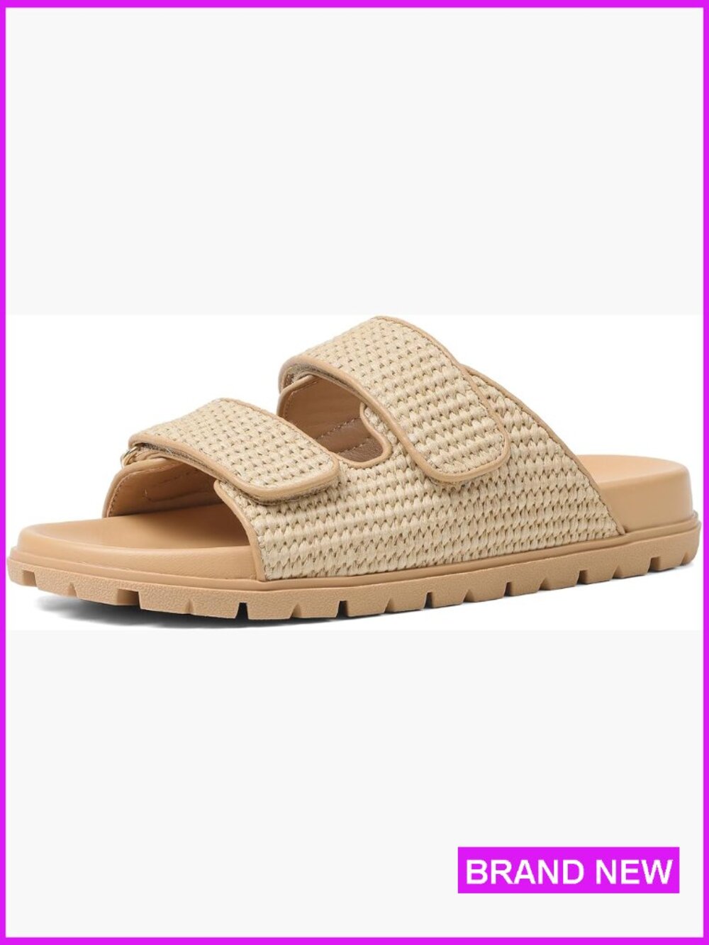 Woven Espadrille Slide Sandals Hook and Loop Slip-on Flat Beach Sandals